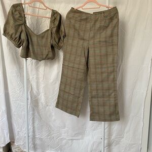 Samantha Pleet Plaid Women's Pants & Top Set